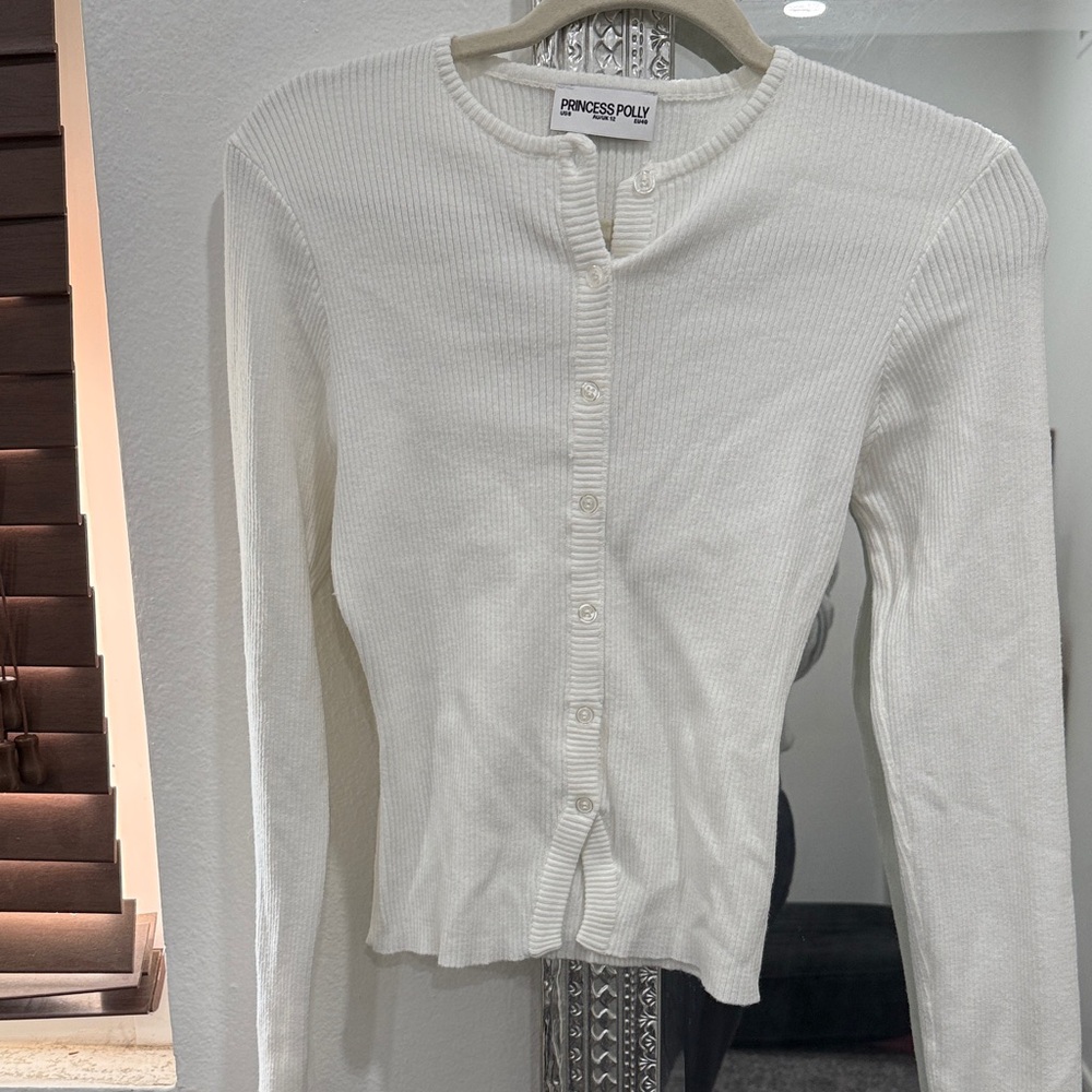 Princess Polly Cream Ribbed Button-Down Shirt